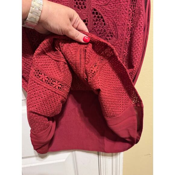 Eden Society Y2K Maroon Sleeveless Top Shirt Sheer Lace Lined Women's Sz Large - Picture 4 of 8